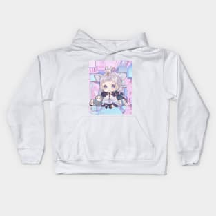 An Anime Girl with a Mouse on her Head Kids Hoodie